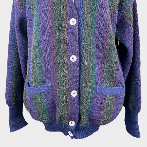 Peruvian Connection Women's 100% Alpaca Cardigan Purple Green Sweater Size M - Picture 3 of 16